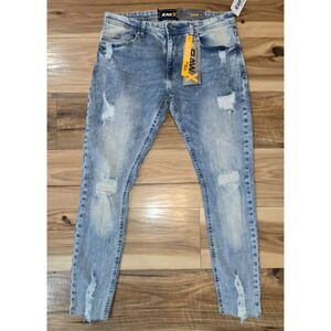 Raw X Denim Jeans 718 Skinny Mens Ice Stone Size 36x30 RXP-90176 NWT Distressed